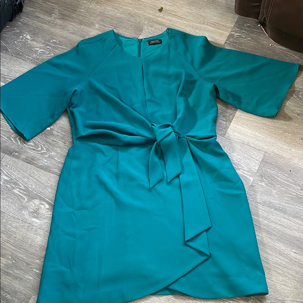 Leith Green Asymmetrical Wrap Mini Dress